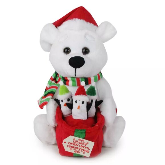 Christmas Polar Bear Dancing Penguins Animated Plush Musical Lights Up Let Snow - Picture 1 of 13